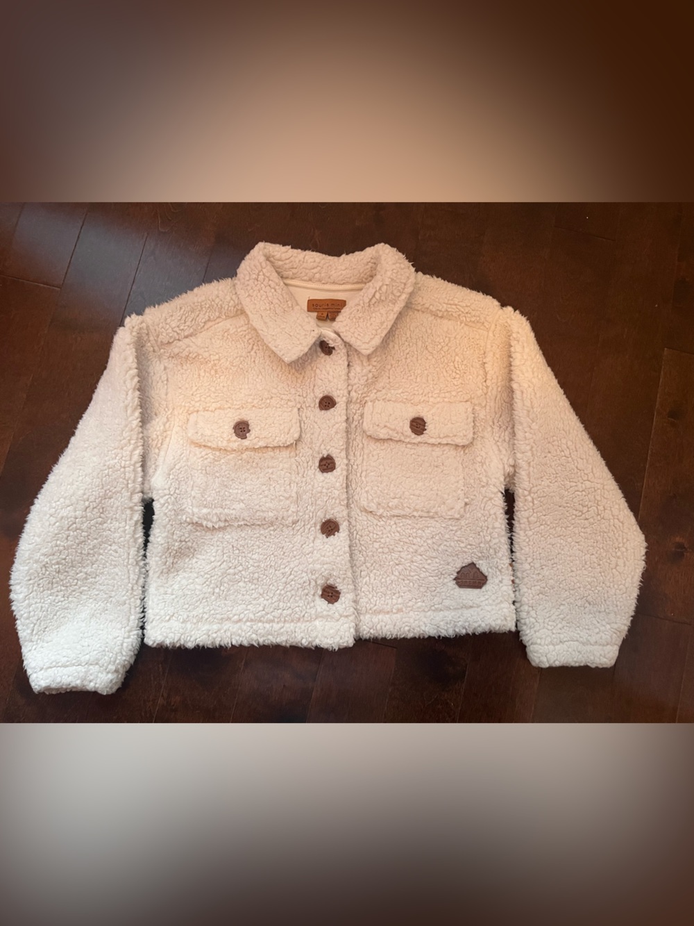 Kids Cream Sherpa Button-Front Jacket with Flap Pockets